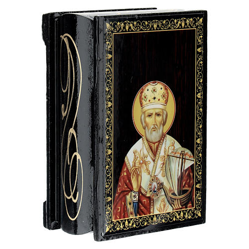 Russian lacquer box of St Nicholas in paper mache 9x6 cm 2