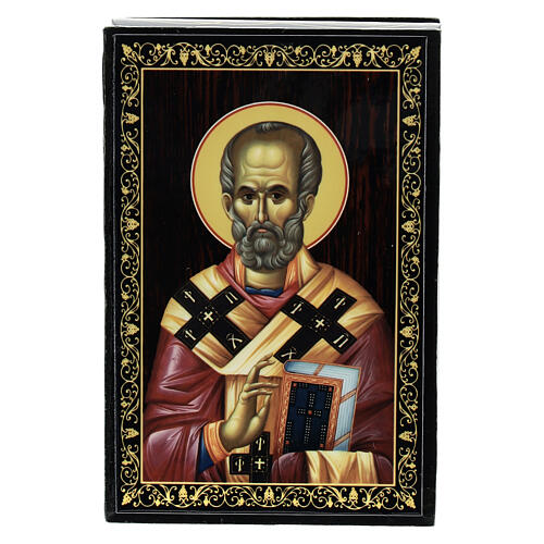 Box of 3.5x2.5 in, St. Nicholas of Myra, Russian papier-maché lacquer 1