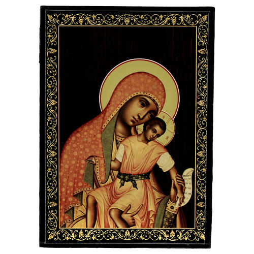 Box of 5.5x4 in, Russian papier-maché lacquer, Mother of God of Kykkos 1