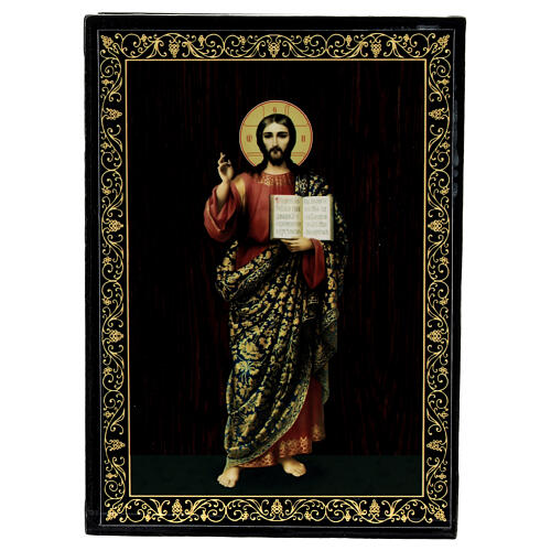 Box of 5.5x4 in, full-length Christ Pantocrator, Russian papier-maché lacquer 1