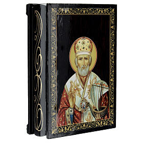 Box of 5.5x4 in, Russian papier-maché lacquer, St. Nicholas with boat