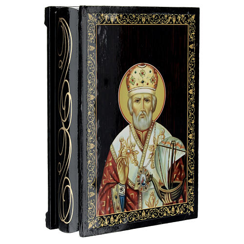 Box of 5.5x4 in, Russian papier-maché lacquer, St. Nicholas with boat 2