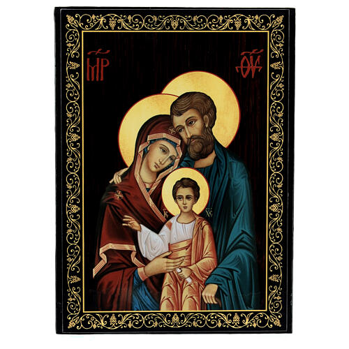 Russian lacquer box, papier-maché, Holy Family, 9x6 in 1