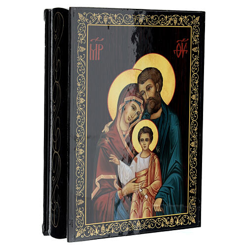 Russian lacquer box, papier-maché, Holy Family, 9x6 in 2