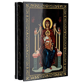 Schachtel Madonna auf dem Thron Russisch Lack Papiermaché, 22x16 cm
