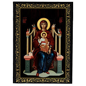 Russian lacquer box, papier-maché, Madonna Enthroned, 9x6 in
