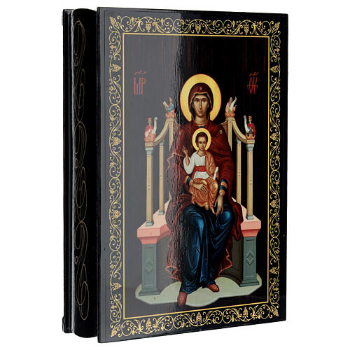 Russian lacquer box, papier-maché, Madonna Enthroned, 9x6 in 2