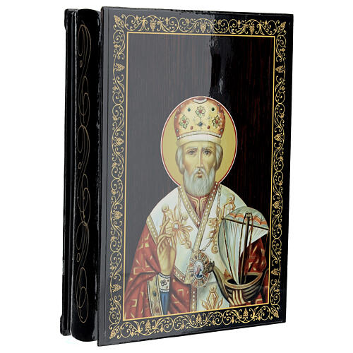 St Nicholas icon box Russian lacquer paper-mache 22x16 cm 2