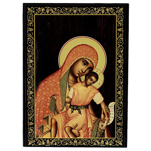 Russian lacquer box, papier-maché, Mother of God of Kykkos, 9x6 in 1