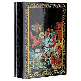 Russian lacquered icon box St George paper-mache 22x16 cm