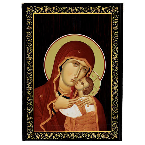 Schachtel Russische Lack Madonna Kasperowskaja Pappmaché, 22x16 cm 1