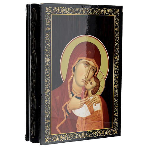 Russian lacquer box, papier-maché, Kasperovskaya Mother of God, 9x6 in 2