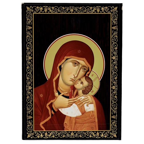 Caixa 22x16 cm laca russa Mãe de Deus Kasperovskaya papel-machê 1