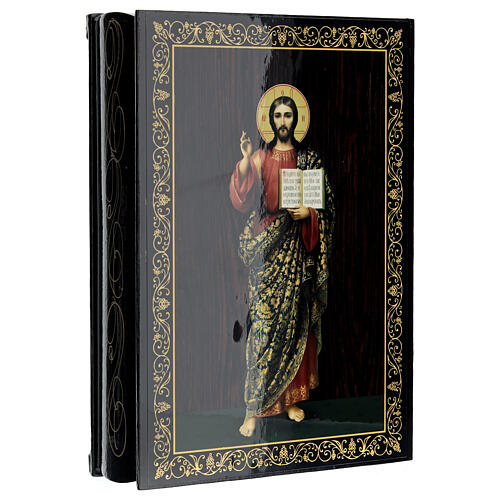 Russian lacquer box, full-length Christ Pantocrator, 9x6 in 2