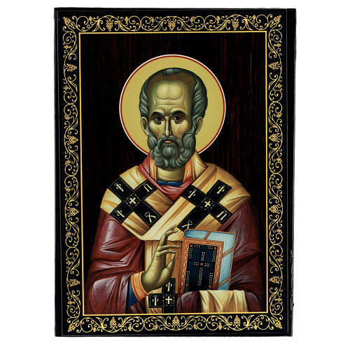 Russian lacquer icon box St Nicholas 22x16 1
