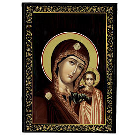 Schachtel Russisch Lack Pappmaché Madonna Kazanskaya, 22x16 cm
