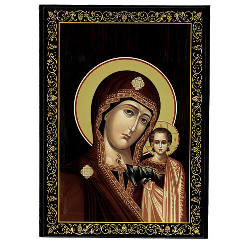 Russian lacquer box, Our Lady of Kazan, 9x6 in 1