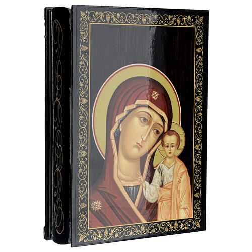 Caja laca rusa 22x16 papel maché Virgen Kazanskaya 2