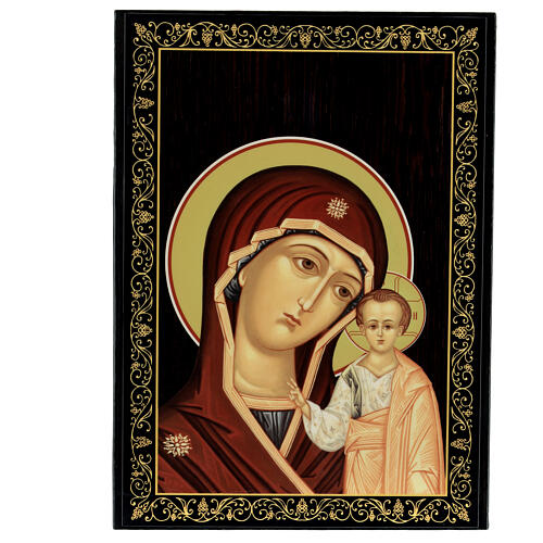 Boîte laque russe 22x16 cm papier mâché Vierge de Kazan 1