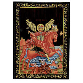 Russian lacquer box, St Michael the Archangel, 9x6 in