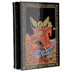Russian lacquer box, St Michael the Archangel, 9x6 in