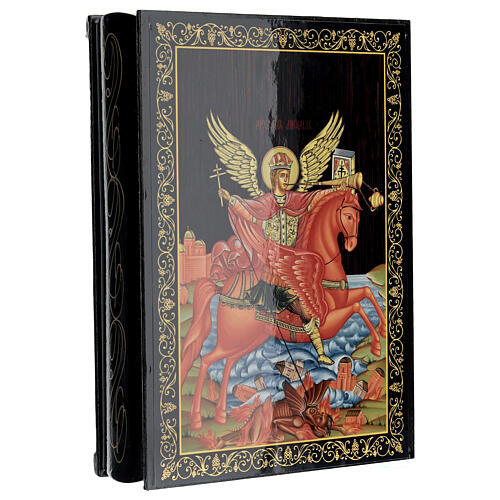 Russian lacquer box, St Michael the Archangel, 9x6 in 2