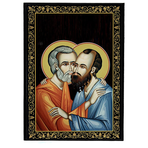 Russian lacquer icon box Peter and Paul 22x16 cm paper mache 1