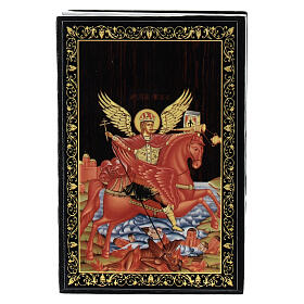 St. Michael the Archangel icon box 9x6 cm Russian lacquer