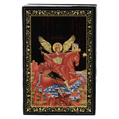 St. Michael the Archangel icon box 9x6 cm Russian lacquer 1