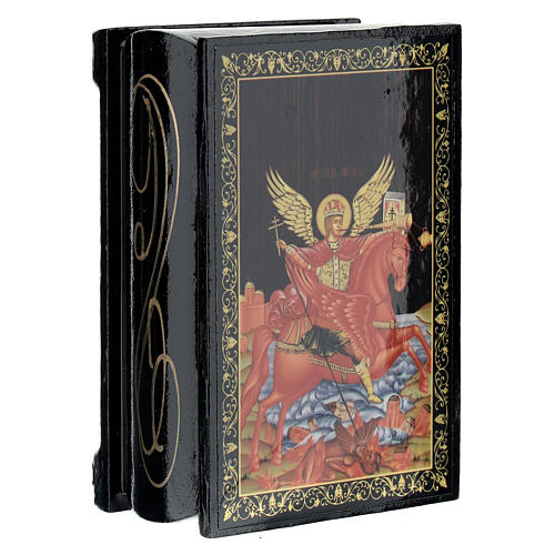 St. Michael the Archangel icon box 9x6 cm Russian lacquer 2