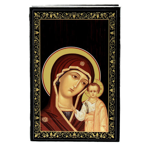 Russische Pappmaché Schachtel Lack Madonna Kazanskaya, 9x6 cm 1