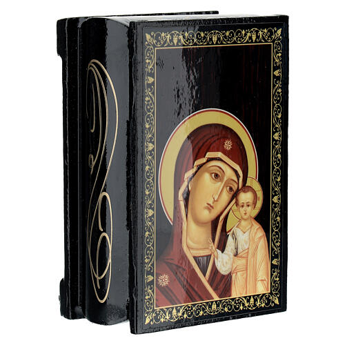 Russische Pappmaché Schachtel Lack Madonna Kazanskaya, 9x6 cm 2