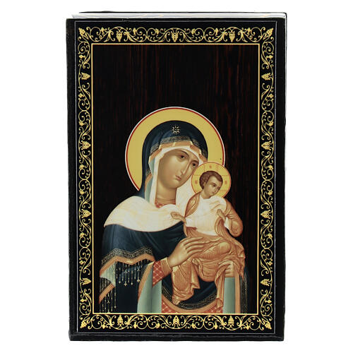 Box with Russian papier-maché lacquer, 3.5x2.5 in, Konevskaya Mother of God 1