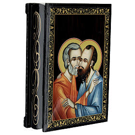 Caixa laca russa apóstolos Pedro e Paulo 14x10 cm papel-machê