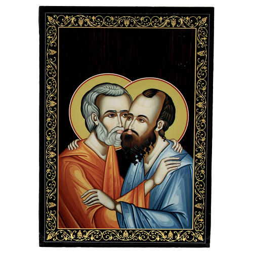 Caixa laca russa apóstolos Pedro e Paulo 14x10 cm papel-machê 1
