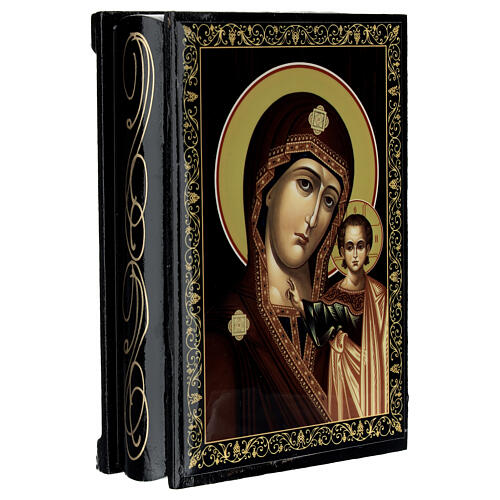 Box with Russian papier-maché lacquer, 5.5x4 in, Our Lady of Kazan 2