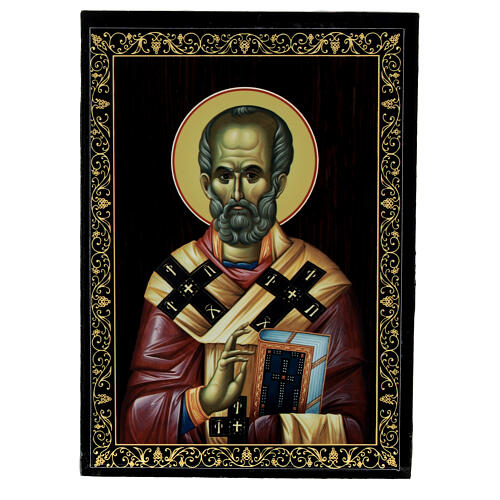 Saint Nicholas icon box 14x10 Russian lacquer 1