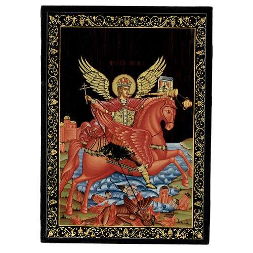 Box with Russian papier-maché lacquer, 5.5x4 in, St Michael the Archangel 1