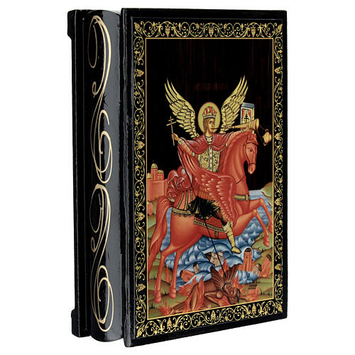 Box with Russian papier-maché lacquer, 5.5x4 in, St Michael the Archangel 2