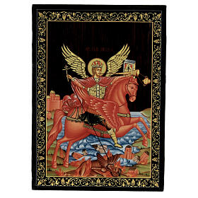 Russian lacquer box St Micheal the Archangel 14x10 cm