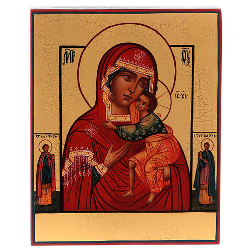 Russische Ikone Gottesmutter von Tolga, grüner Mantel 1