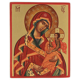 Icone Russia dipinte: Icona Madre di Dio di Suaja manto rosso 14x10 cm