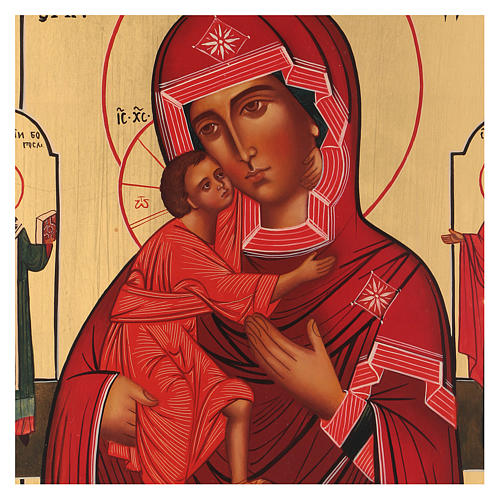 Ícone Russo Nossa Senhora de Tolga com dois santos  2