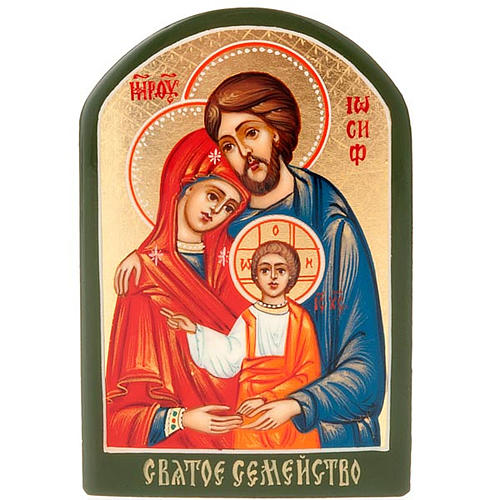 Russian icon, Holy Family 6x9cm green frame 1