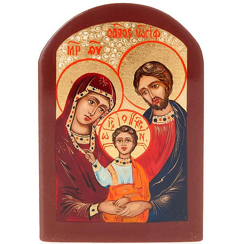 Russische Ikone Heilige Familie brauner Rahmen 6x9 cm 1