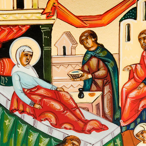 Ícone russo Nascimento de Maria 6x9 cm pintado à mão 3