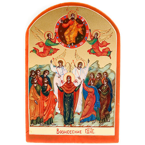 Russische Ikone Himmelfahrt mit Aposteln Engeln und Maria 6x9 cm 1