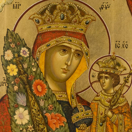 Icône russe Vierge aux fleurs peinte à main 3