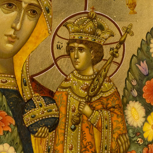 Icône russe Vierge aux fleurs peinte à main 5