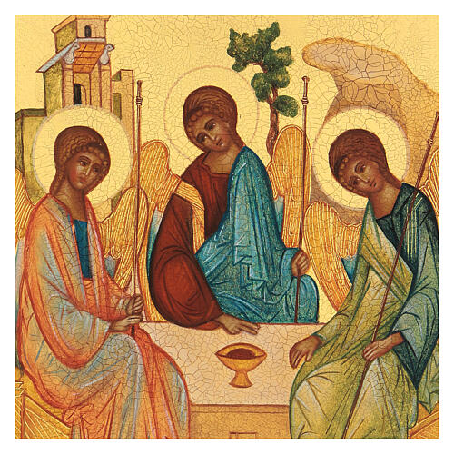 Russian painted icon, Rublev's Trinity 14x10 cm 2